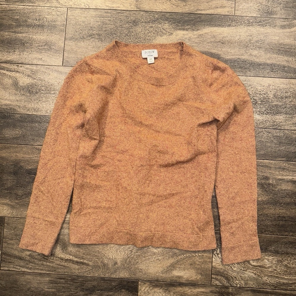 JCREW Crewneck Teddie Fleece Pullover Wool Blend Shirt Women's XS Camel-Brown